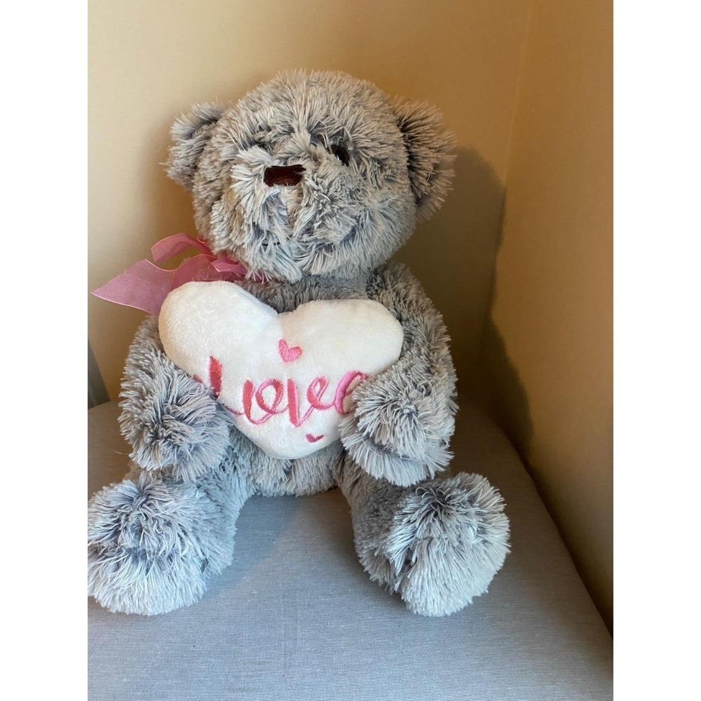 Dan Dee Love Plush Gray 12" Teddy Bear Valentines Animal Heart Collector s3